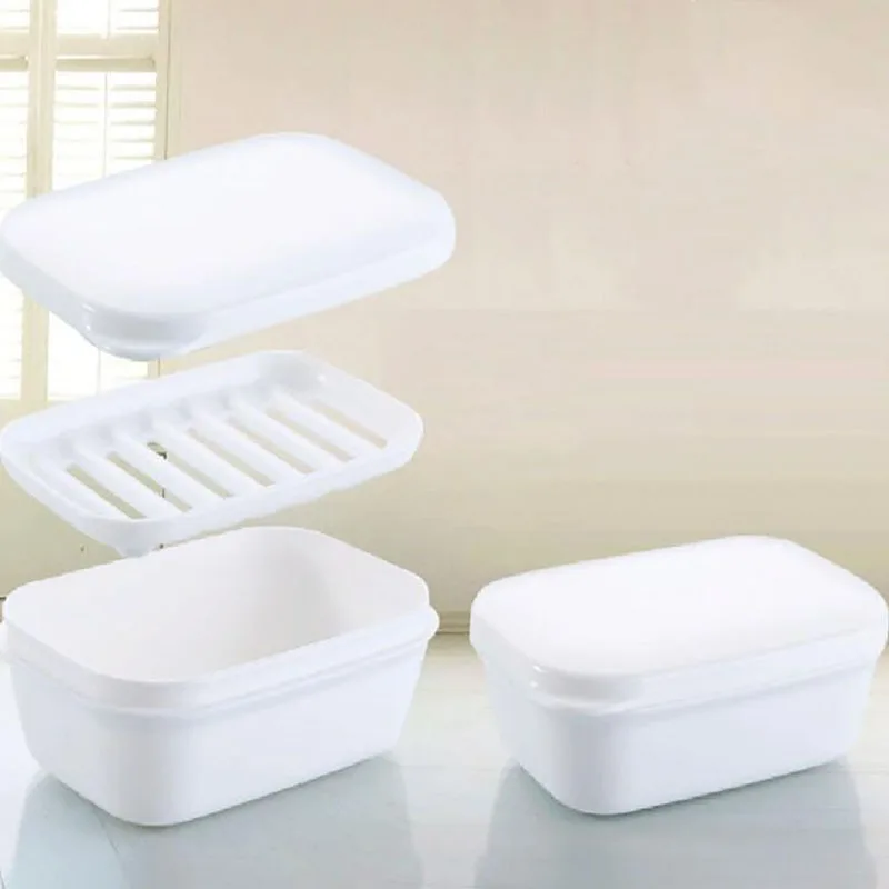 Soap Draining Holder Soap Dish Double Layers Handmade Soapbox Travel Portable Lid Soap Box With Drain Layer Bathroom Box