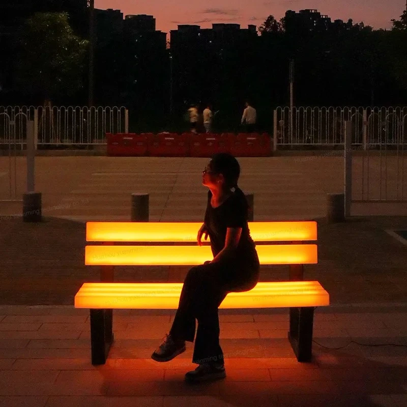 Outdoor Park Chair Stainless Steel Bench Commercial Pedestrian Street Public Seat Rotomolded Backrest Luminous Rest Chair