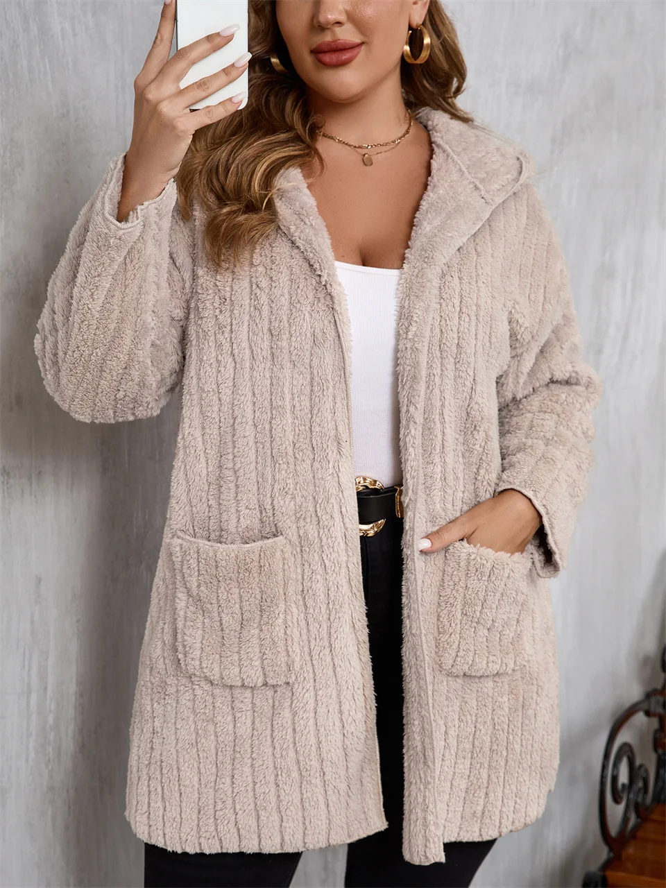 Gibsie plus size outono inverno casual frente aberta casaco longo moda feminina manga longa solta com capuz cardigan jaqueta com bolsos