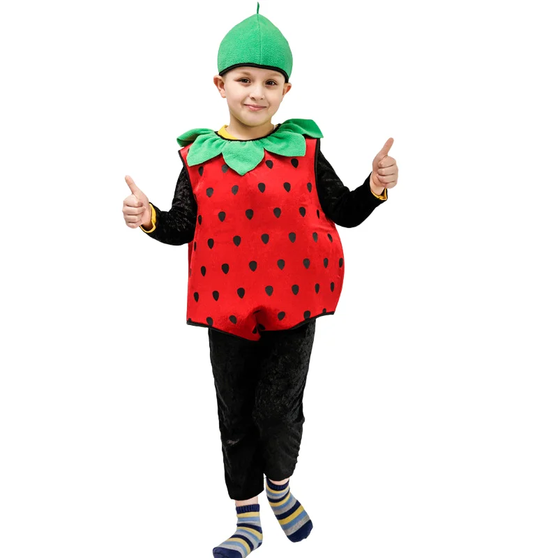 Halloween Children Cosplay Strawberries Costume Children Funny Onesie Stage Costume Holiday Party Performance Clothes Suit