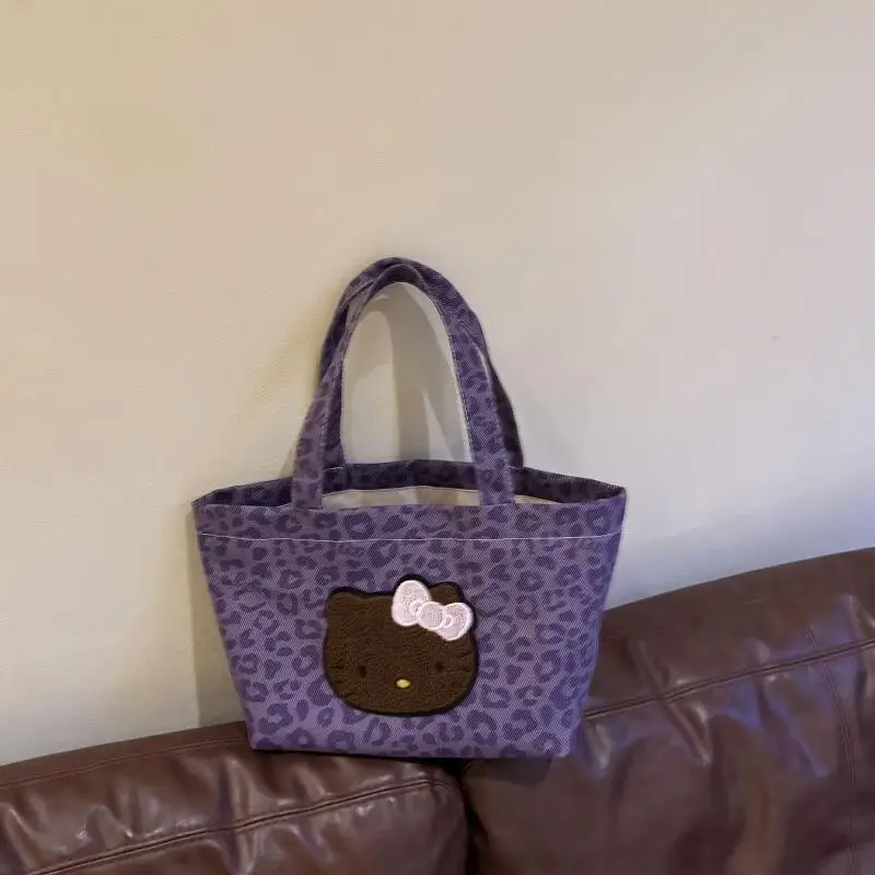حقيبة كتف سانريو كيتي ليوبارد طباعة حقيبة كتف سعة كبيرة موضة حلوة نمط طالب فتاة متجر حمل حقيبة كتف