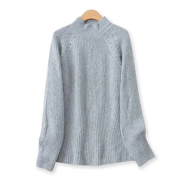 

Women's Loose Long Sve Knitted Sweater Pearl Embellied f High Collar Autumn Winter Faion Versatile Casual Top 707