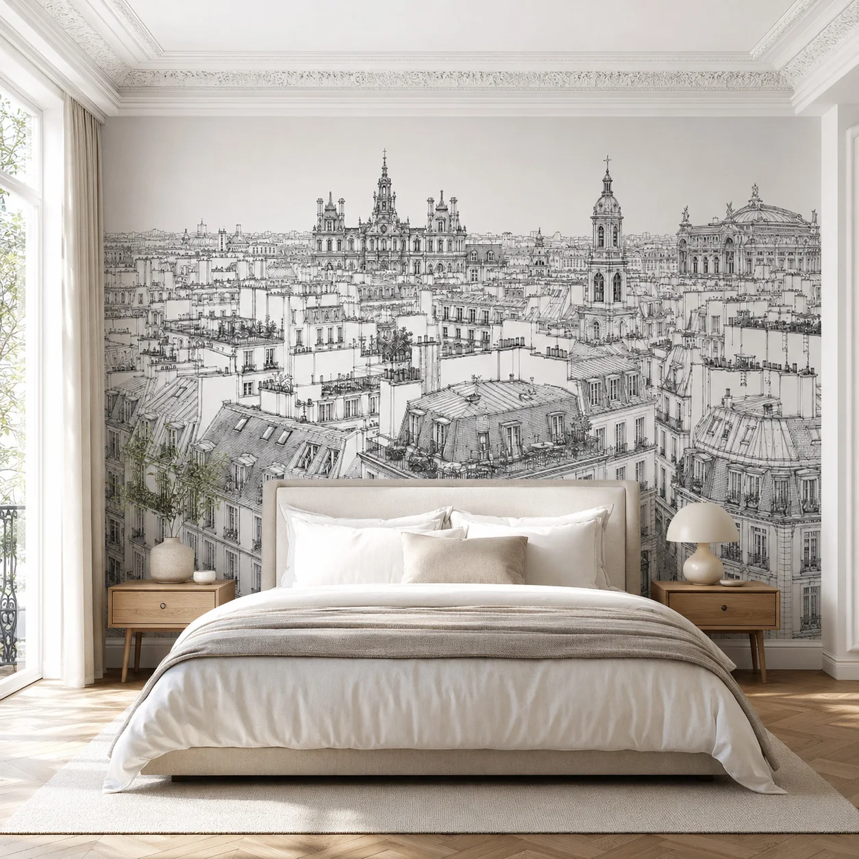 Paris Wall Mural Black White Cityscape Sketch Wallpaper Non Self Adhesive Living Room Bedroom French Line Art Prints Home Decor