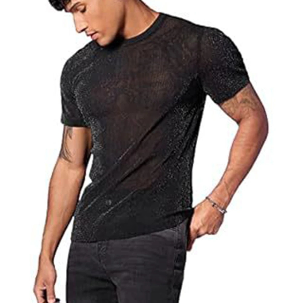 Club Party Summer Summer Events Sexy Club Party Shirts Mesh Sheer T-Shirts Short Sleeve Solid Color Polyester Fabric