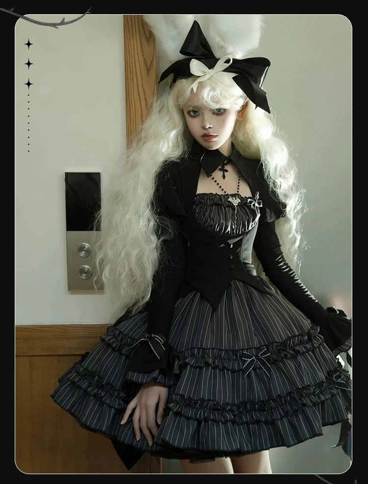 Japanese Lolita Original Unique Design Long Sleeves Op Dark Black Style Halloween Goth Rojita Cool Slim Fit Vestidos De Mujer