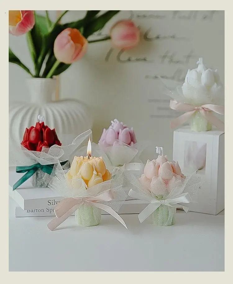 Handmade Tulip Bouquet Candle Scented Candle Aromatherapy Soy Wax Candle Wedding Birthday Candles Party Home Decoration