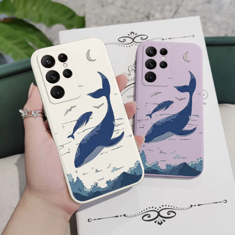 Fantasy Whale Phone Case For Samsung Galaxy S24 S23 S22 S21 S20 Ultra Plus FE S10 S9 S10E Note 20 ultra 10 9 Plus Cover