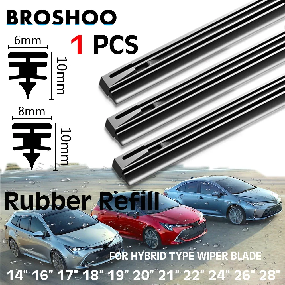 BROSHOO 1pcs 8mm/6mm Car Windscreen Wiper Blade Insert Rubber Strip (Refill) Soft 14