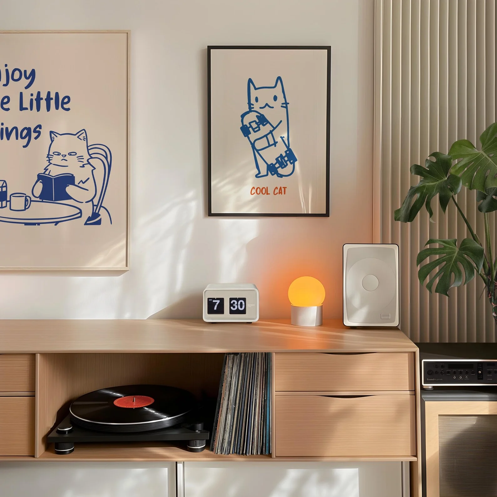 لوحة فنية جدارية للقطط، ملصق قطة مضحك على شكل لوح تزلج، فن جداري رقمي، هدايا لمحبي القطط، لوحة جدارية غير تقليدية، توضيحية لطيفة للقطط، حفر رائع