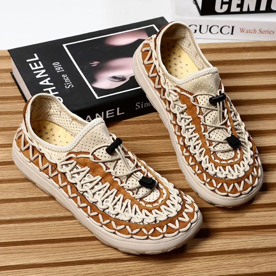 الصيف حجم كبير 47 الرجال الصنادل موضة اليدوية النسيج أحذية رجالي تصميم تنفس أحذية رياضية كاجوال في الهواء الطلق الرجال حذاء للحديقة