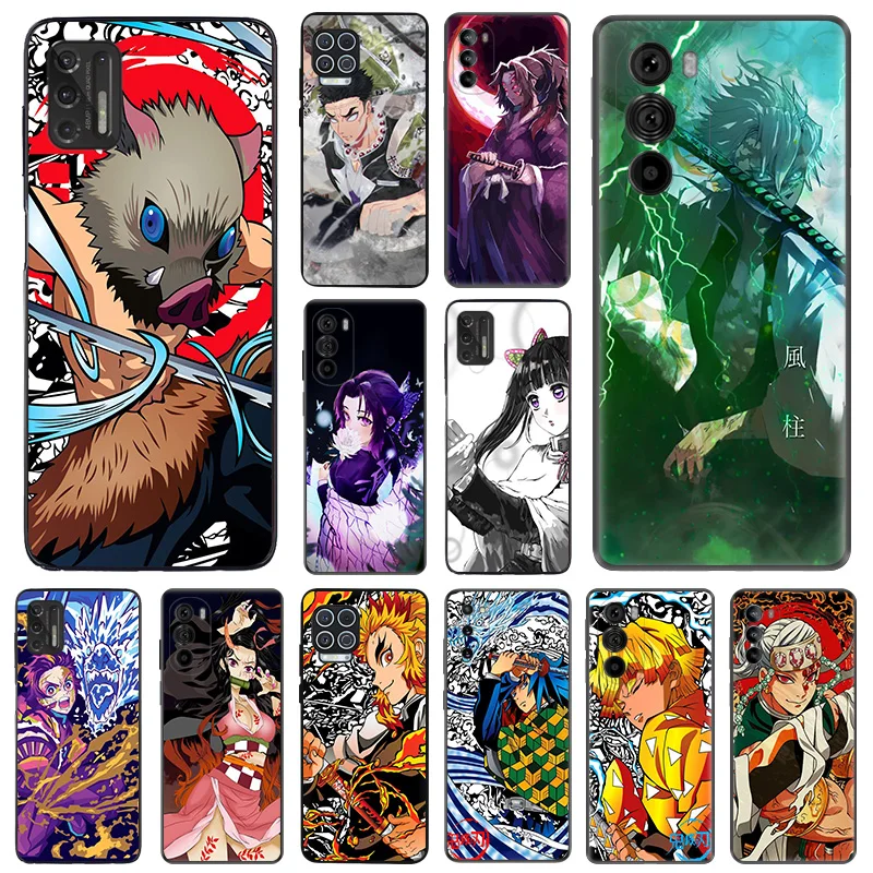 Matte Phone Cases for Motorola G31 G50 G30 G51 G60 G71 G22 G32 G52 G72 G53 G73 G9 Cartoon MINISO Demon Slayer Black Soft Cover