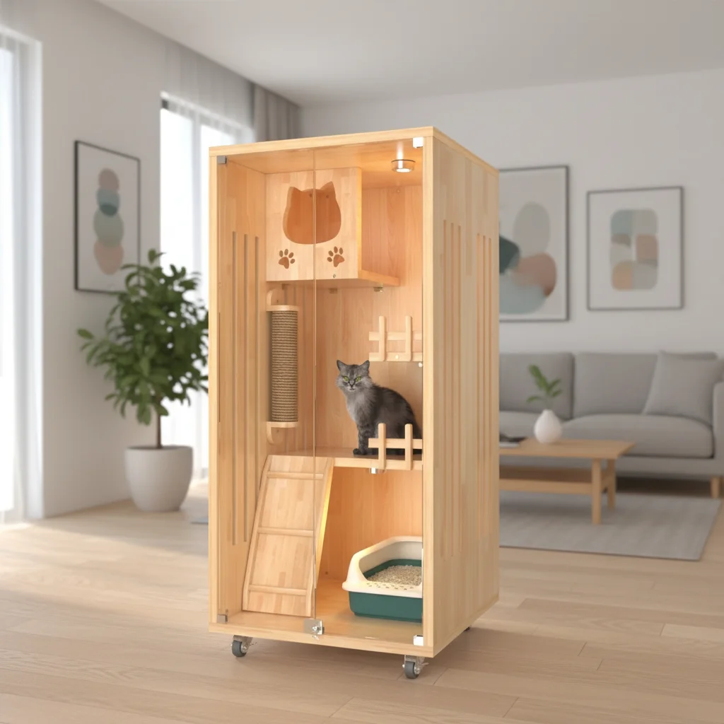 New Arrival Eco Friendly Collapsible Cat Tree House Villa Custom Climbing Indoor Wooden Animal Cat Condo Wholesale House