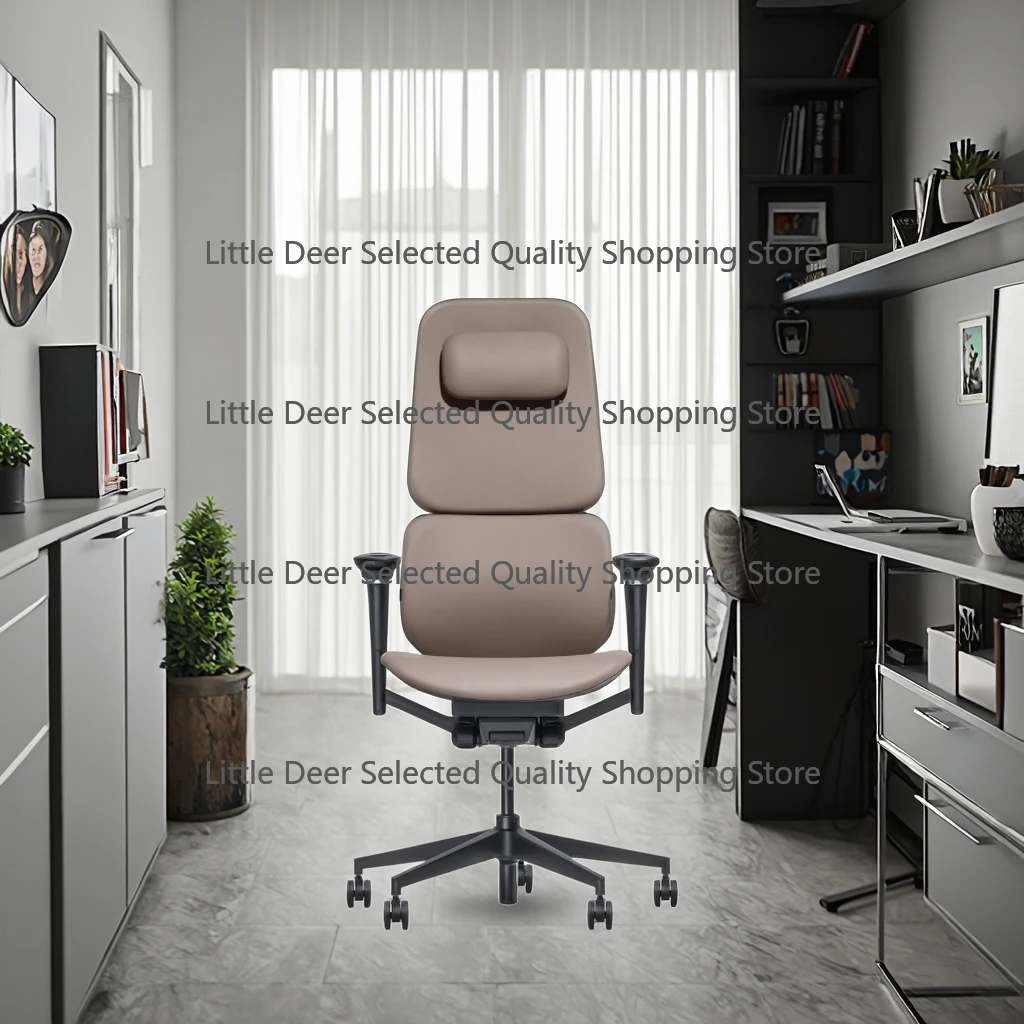 Premium Light-Leer Ergonomic High-Back Leather Office Chair Adjustable Lumbar Support Modern Cowhide Design for Gaming Student
