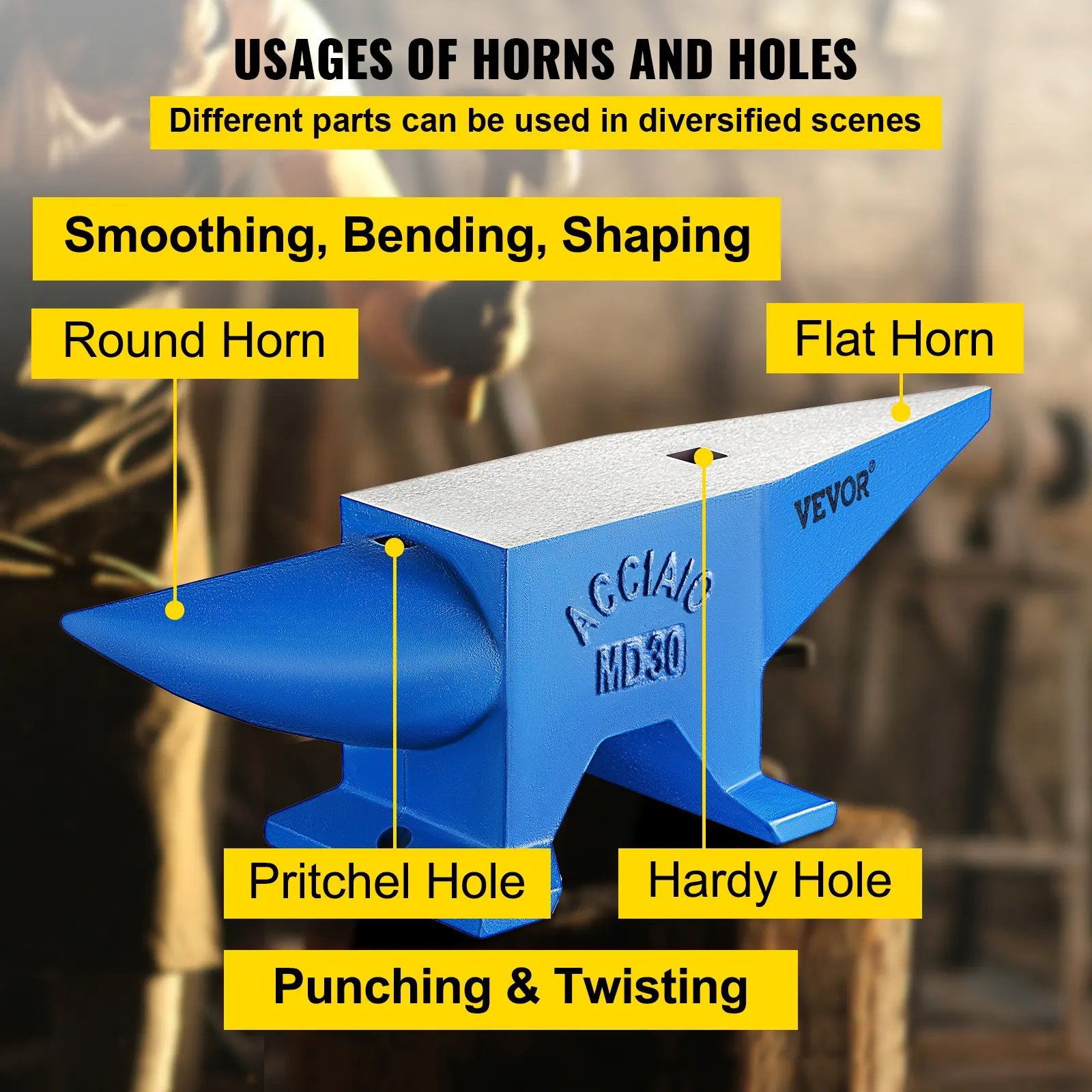 프로 호른 앤빌, 30KG 66.1LBS 무게 강철 앤빌, 휴대용 견고한 주철 앤빌, 대장장이용 앤빌