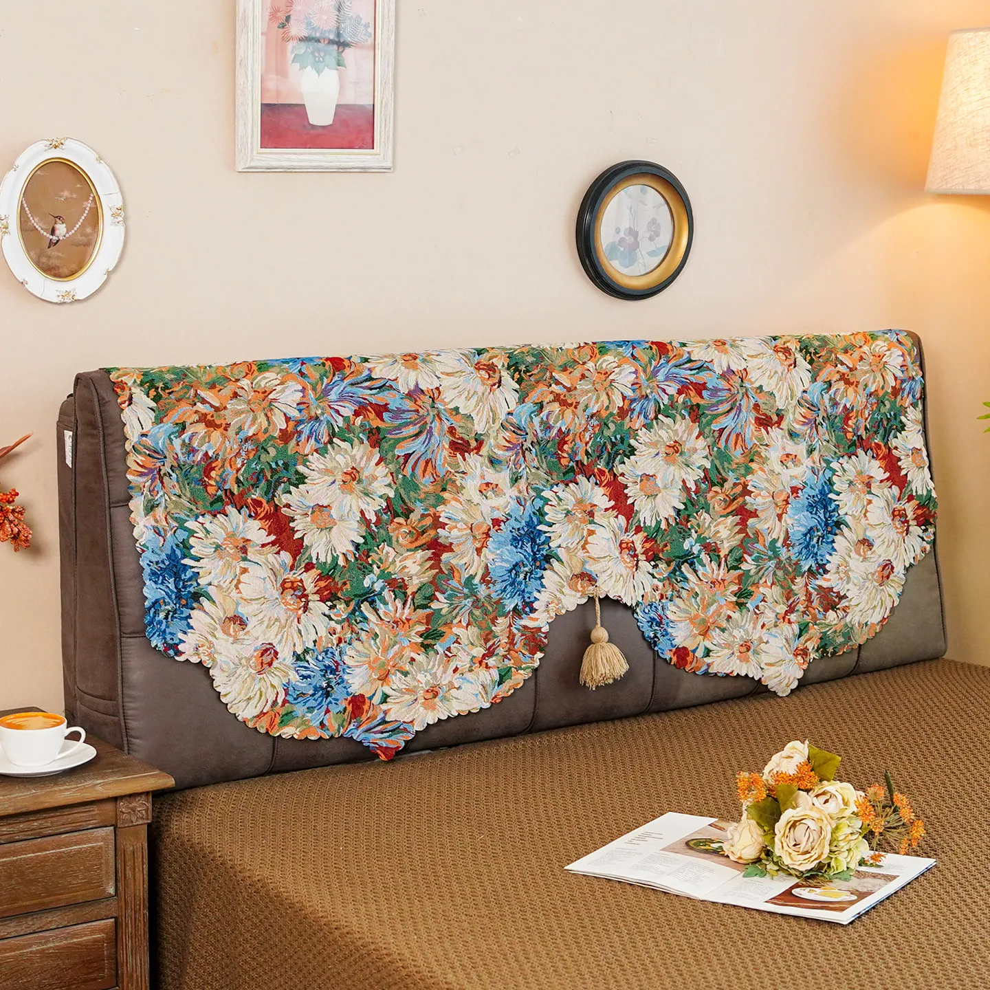 American Retro Bed Head Cover Cloth Four Seasons Dust Cover Light Luxury Universal Bed Soft Bag Set Hide Imperfections Tool