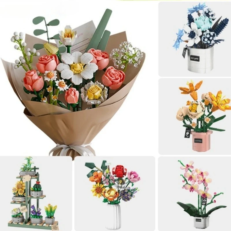 

Building Blocks Flowers Bouquet Set Flowers Models Home Decor Botanical Collection Bricks Toys for Adults Mother's Day Christmas