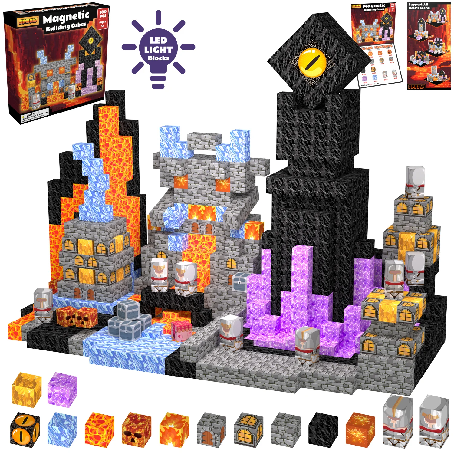 

FUNXINEE NEW Magnetic Blocks Magma Dungeon 3D Creative Game Decor DIY Construction STEM Gift Pixel Cube Building Bricks