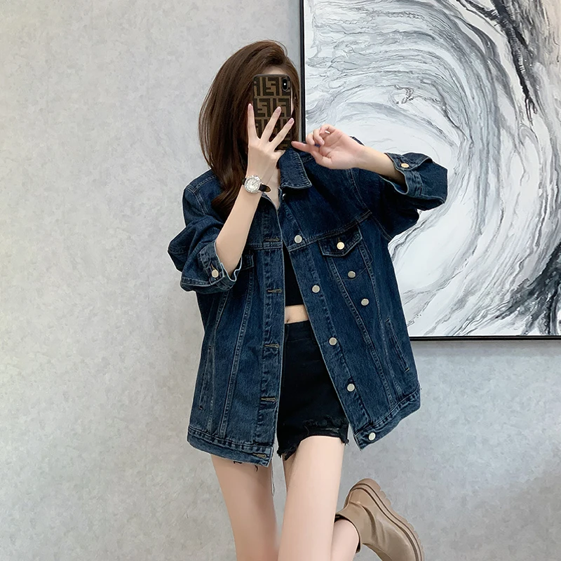 

Spring Autumn Denim Jacket for Women Streetwear Vintage Hip Hop Loose Casual Boyfriend Girls Cowboy Coat Outerwear 8893