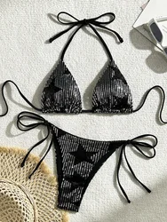 Halter Shiny Star Pailletten Bikini 2025, Frauen Badeanzug Weibliche Bademode Zwei Stücke Bikini Set Brasilianische Badeanzug Schwimmen Bademode