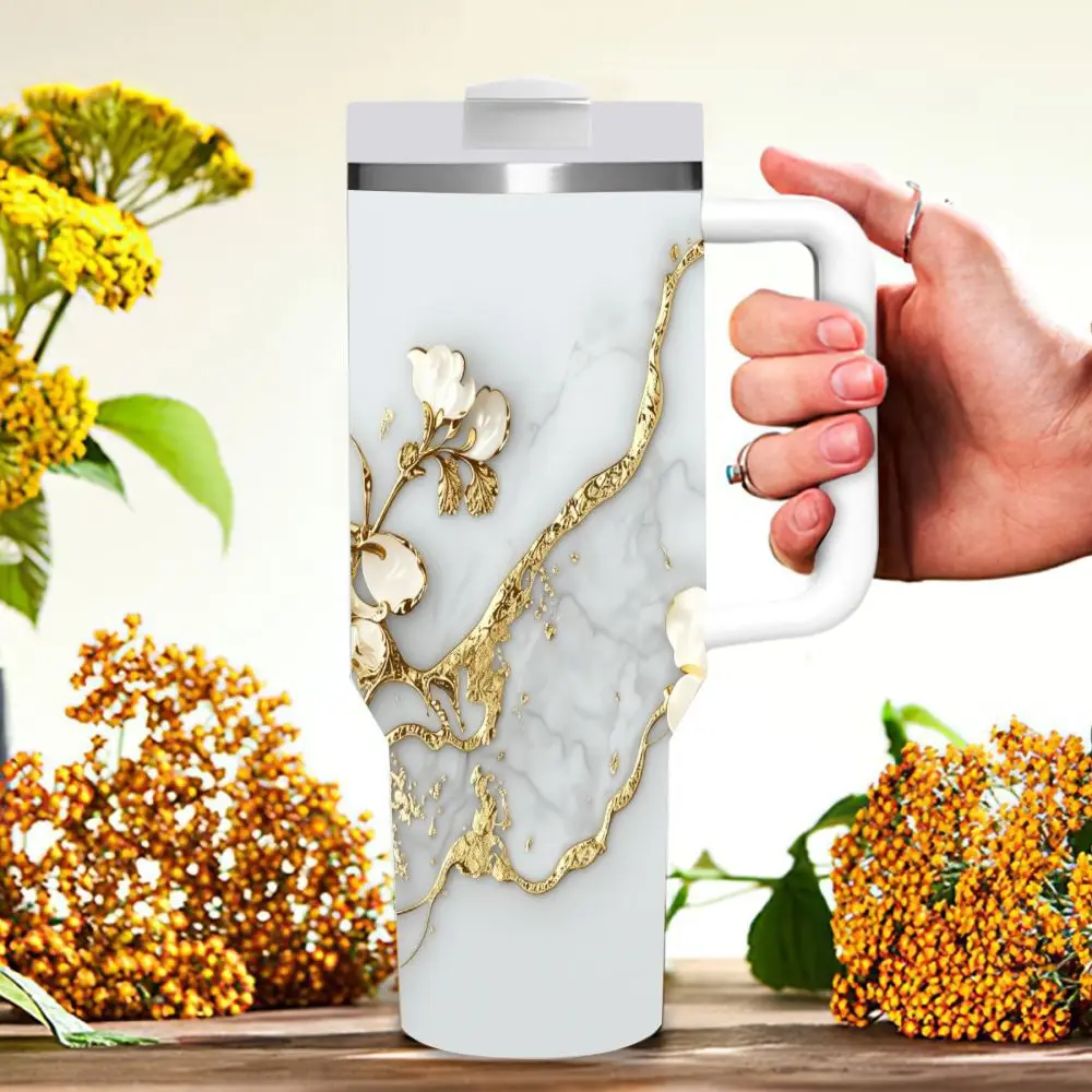 40Oz Insulated Tumbler with Handle And Straw, Multi-Color Options Stainless Steel Travel Mug, Leak-Proof Transparent Lid, Double-Wall Vacuum Insulated for Hot And Cold Drinks, Perfect for Indoor, Outdoor, Office, And Car Use, Ideal Gift Choice for