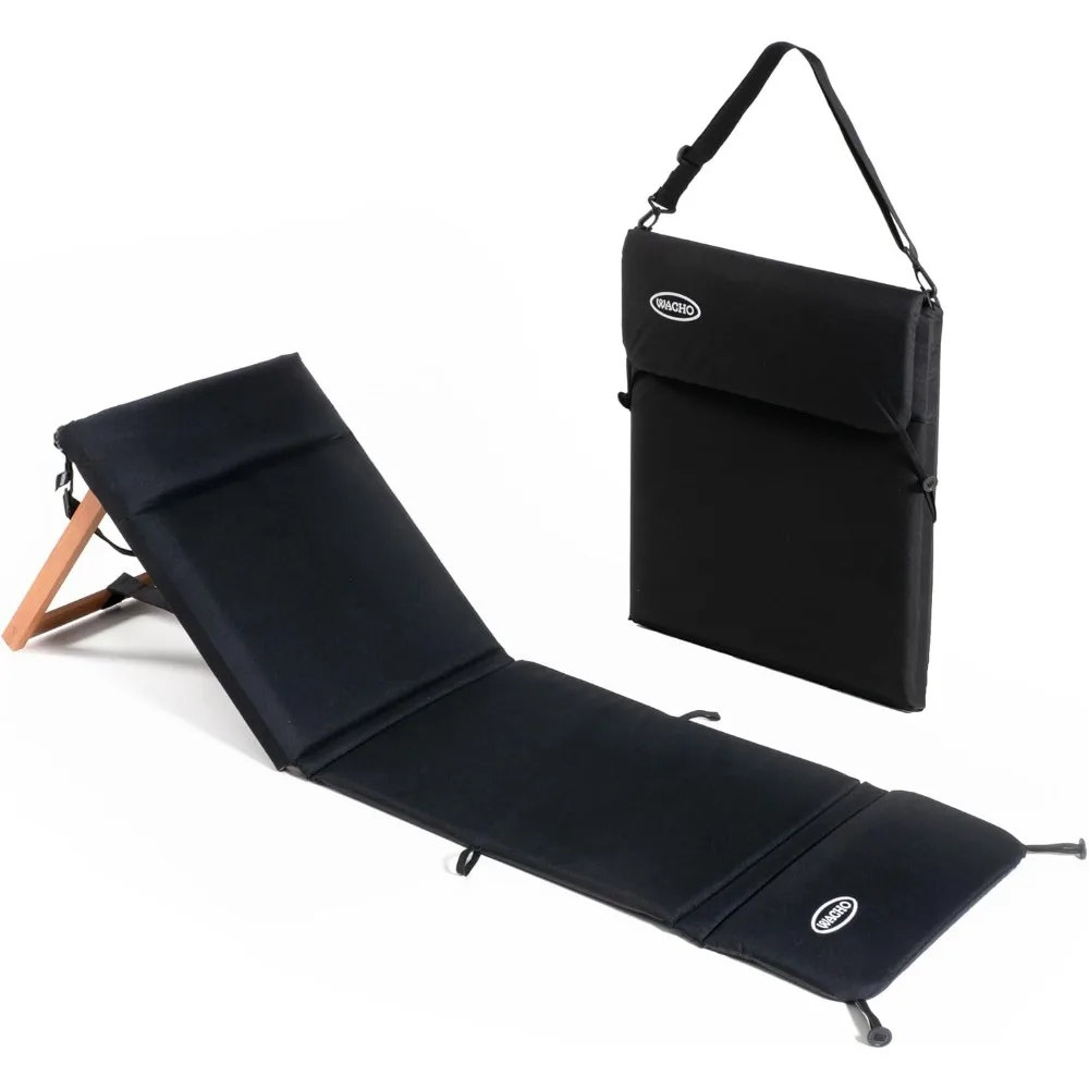 كرسي شاطئ مستلق خفيف الوزن مع مسند ظهر خشبي قابل للتعديل، وحشوة إسفنجية، ومواد معاد تدويرها مقاومة للماء #1