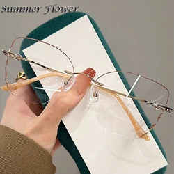Women Cat Eye Rimless Eyeglasses Elegant Sunglass Luxury Durable Titanium Glasses Gradient Clear Glasses Glitter Edge Gafas