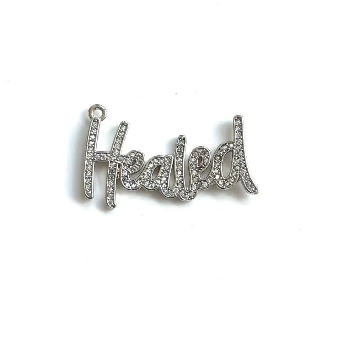 5 Pcs Metal Healed Charms Cubic Zirconia Pave Bracelet Pendant For Woman Necklace Bangle Jewelry Making