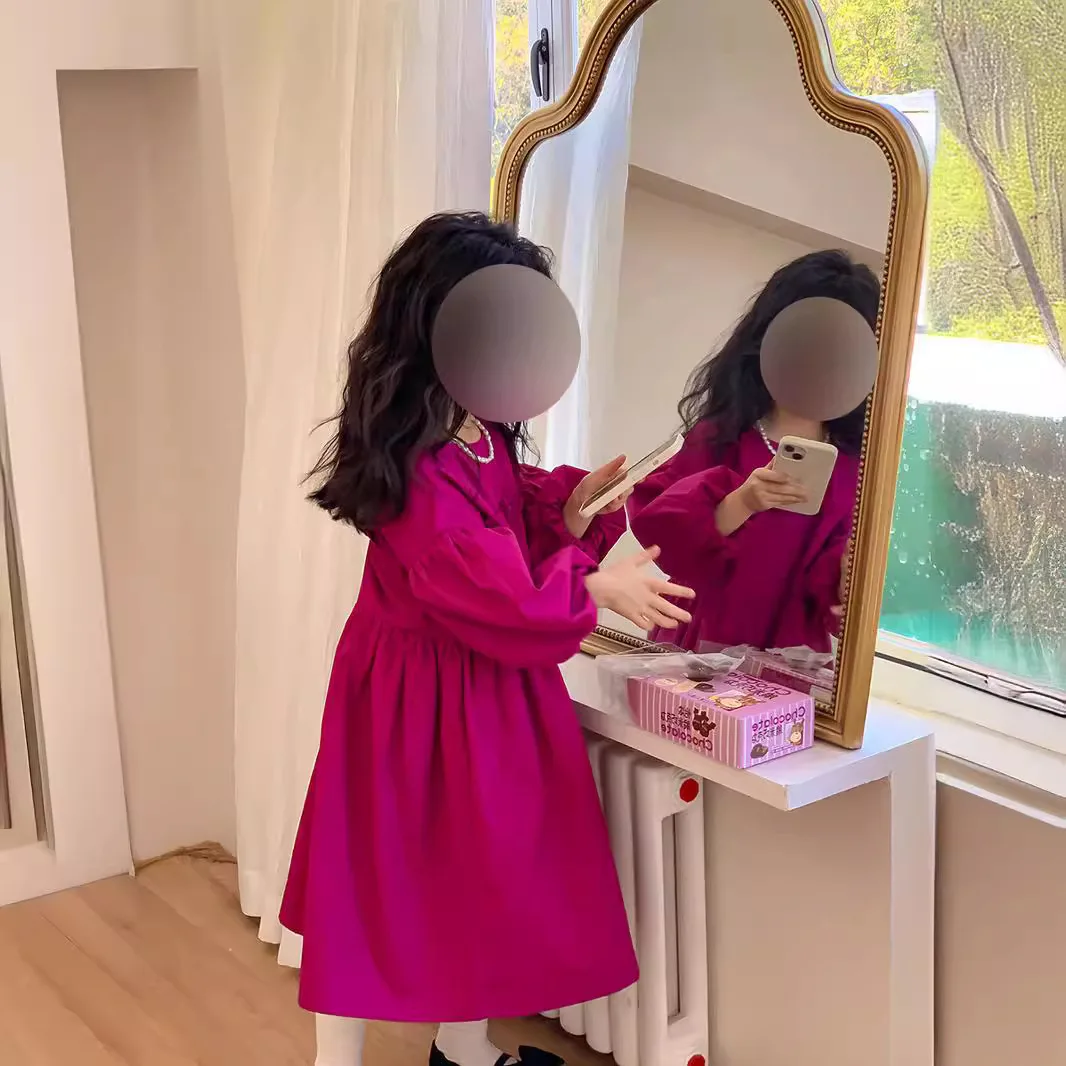 Girls' Dress Autumn and Spring New Korean Edition Lantern Sleeve Princess Long Dress Fashion and Comfortable Skirt