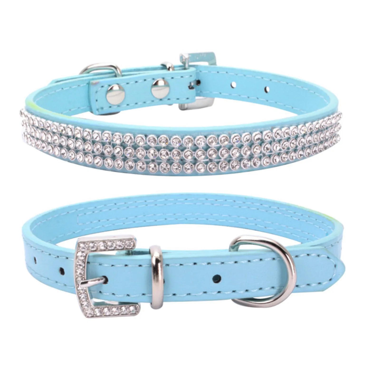 Leather Collar with Shiny Rhinestone Decoration Adjustable Pet Collar Metal Grommet Is Durable and Fits Cats & Medium Dogs