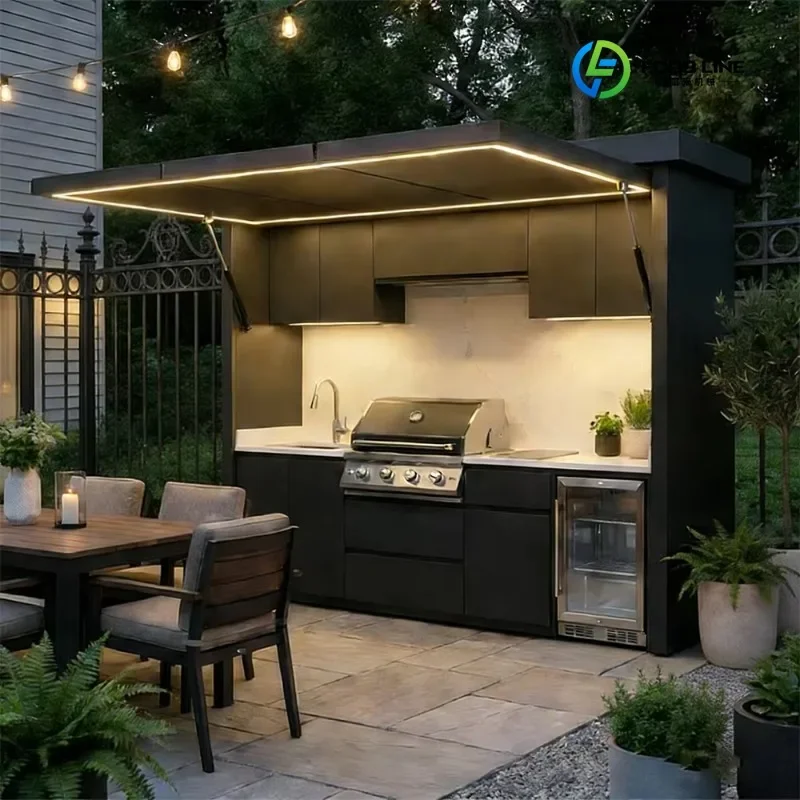 FL Stainless Steel Outdoor Kitchen Equipment Barbecue Grill Burner Modular Mud Kitchen Units Sink Dining Outdoor Cooking Custom