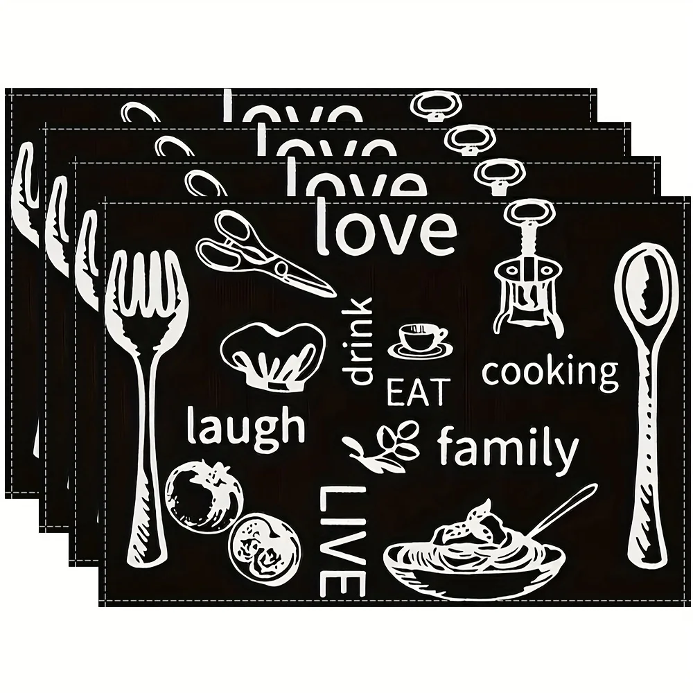 Modern 2D Paper Craft Red White Heart Black Background Print Rectangular Placemats Set Romantic Wedding Dining Table Decor Mats