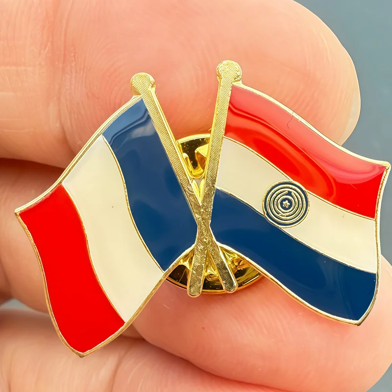 France & Paraguay Flag Metal Soft Enamel Lapel Badge Pins Brooches