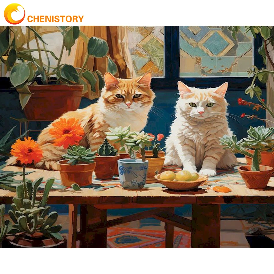 

CHENISTORY 2024 5D DIY Diamond Painting Cat Full Drill Diamond Embroidery Animal Cross Stitch Home Decor Rhinestone 30x40cm