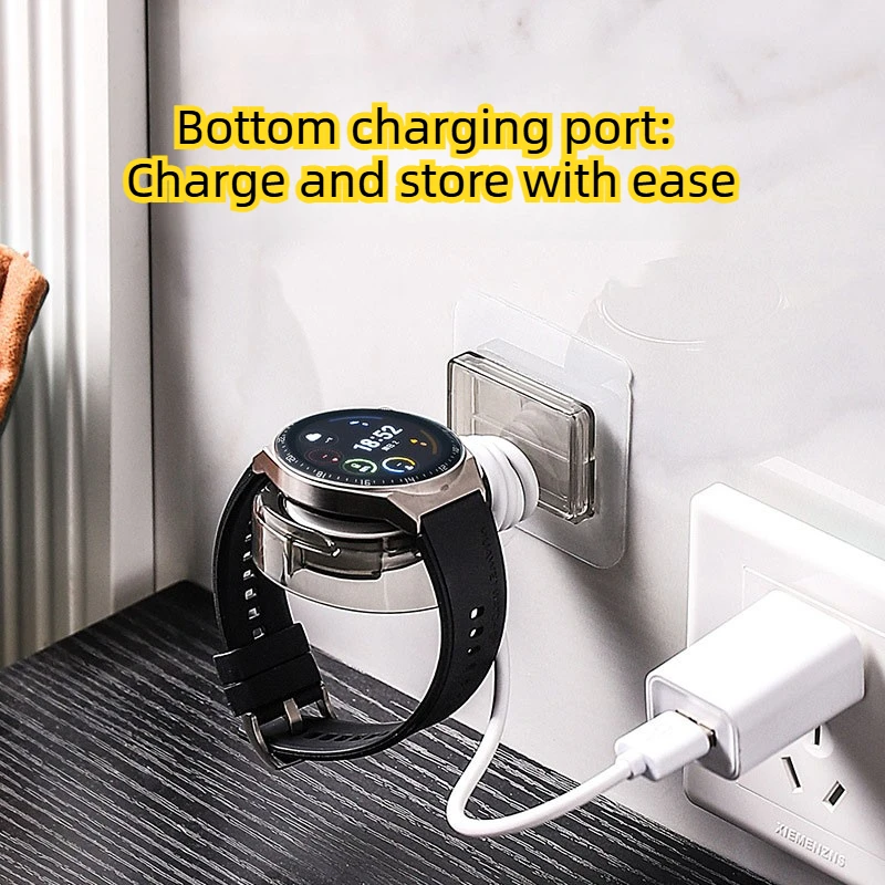 Wall‑Mount Watch Charging Stand, Adhesive Bedside Organizer, No Drill Jewelry Holder for Apple Watch, Bedroom Nightstand Use