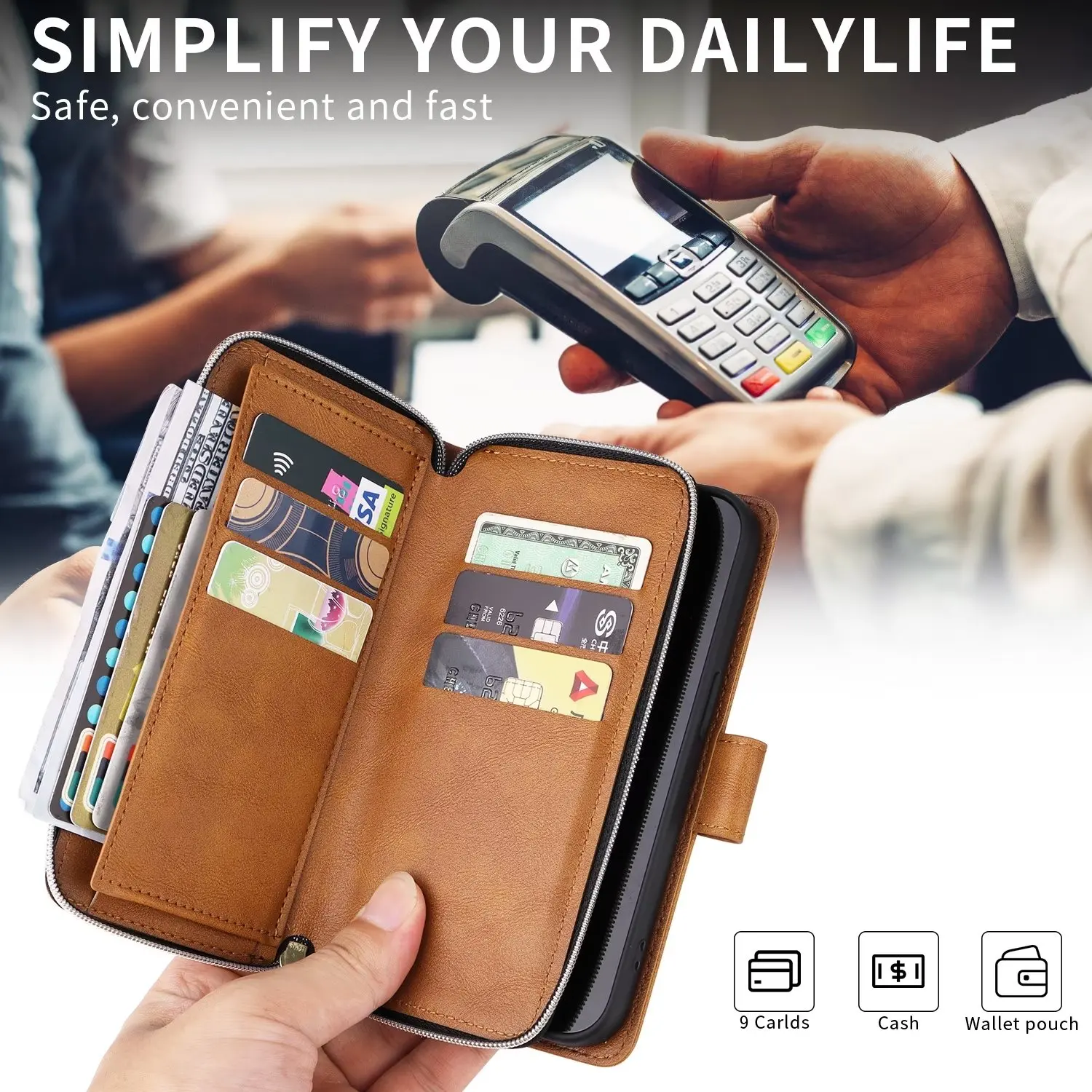 Double Layer Wallet Case with 9 Card Slots for Samsung Galaxy S24 S23 S22 S21 A13 A14 A15 A33 A53 A34 A54 A35 A55 Leather Cover