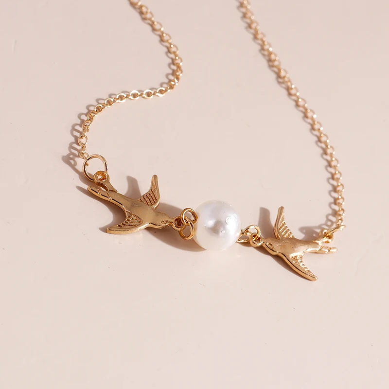 Aihua Halskette mit Anhänger in Form einer Taube mit Imitationsperle, modische gold- und silberfarbene Kette für Frauen, Hochzeitsschmuck, Geschenke – Detail 8