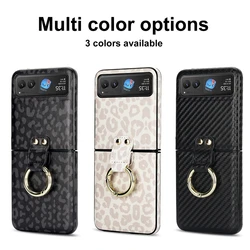 Fashion Leopard Print Leather Phone Case for Motorola Razr 40 Case Finger Ring Holder Protective Cover For Moto Razr 40 Ultra