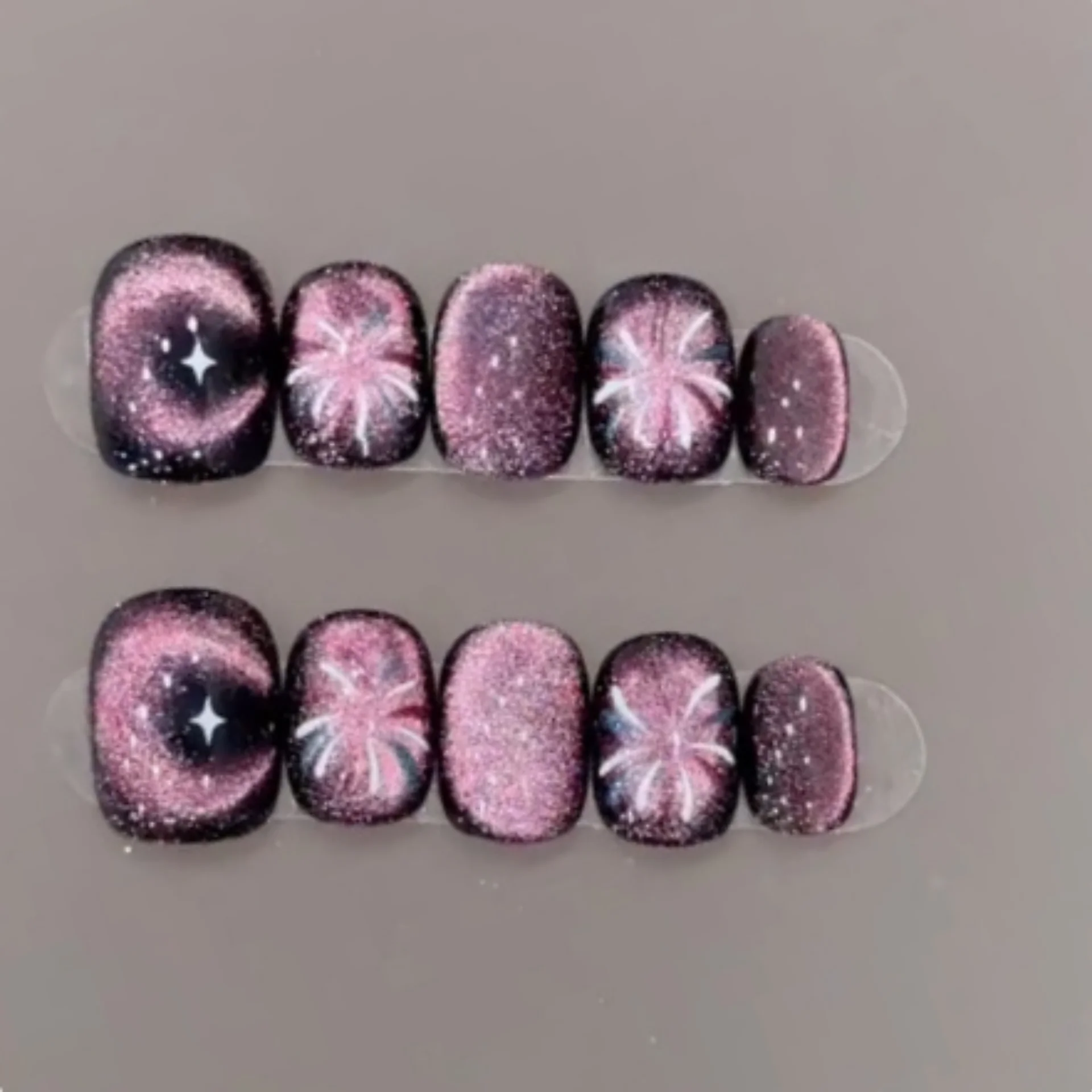 

10 шт. блестящие фиолетовые накладные ногти «кошачий глаз» короткие квадратные круглые накладные ногти Art Sparkler Design градиентные черные накладные ногти