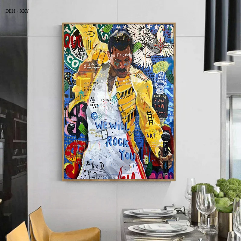 المغني فريدي ميركوري البوب الفن قماش اللوحة الشارع الكتابة على الجدران الجدار ملصق فني صور كوادروس جدارية لغرفة المعيشة ديكور المنزل