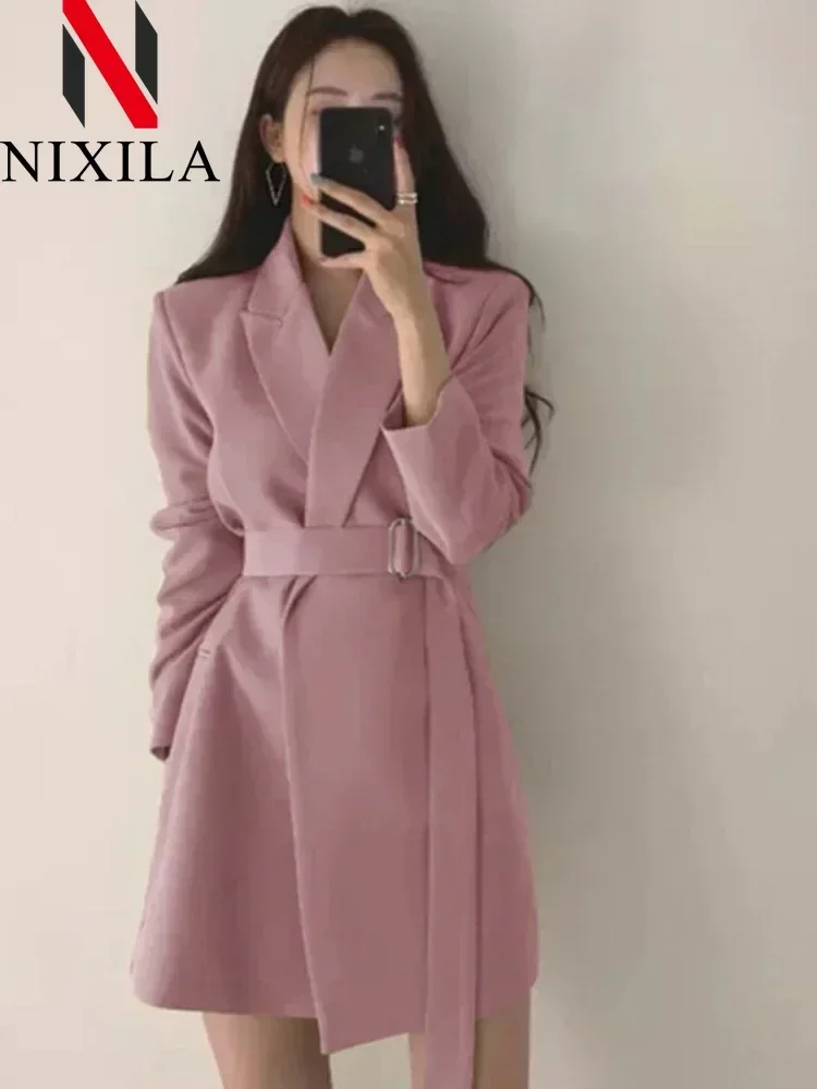 New Spring Autumn Long Style Blazer for Women 2024 Outerwears Office Lady Coats Loose Fit Retro Elegant Clothing Women\'s Jacket