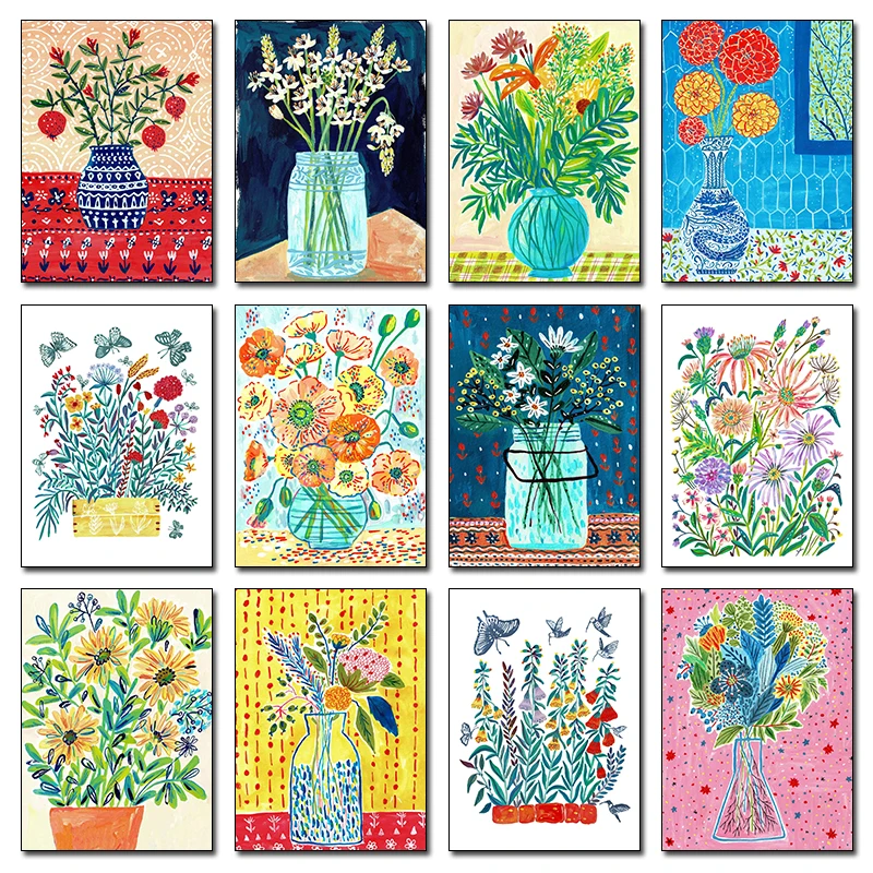 Resin Art Of Flowers - Poster Bunga Vas Warna-warni Modern, Ilustrasi