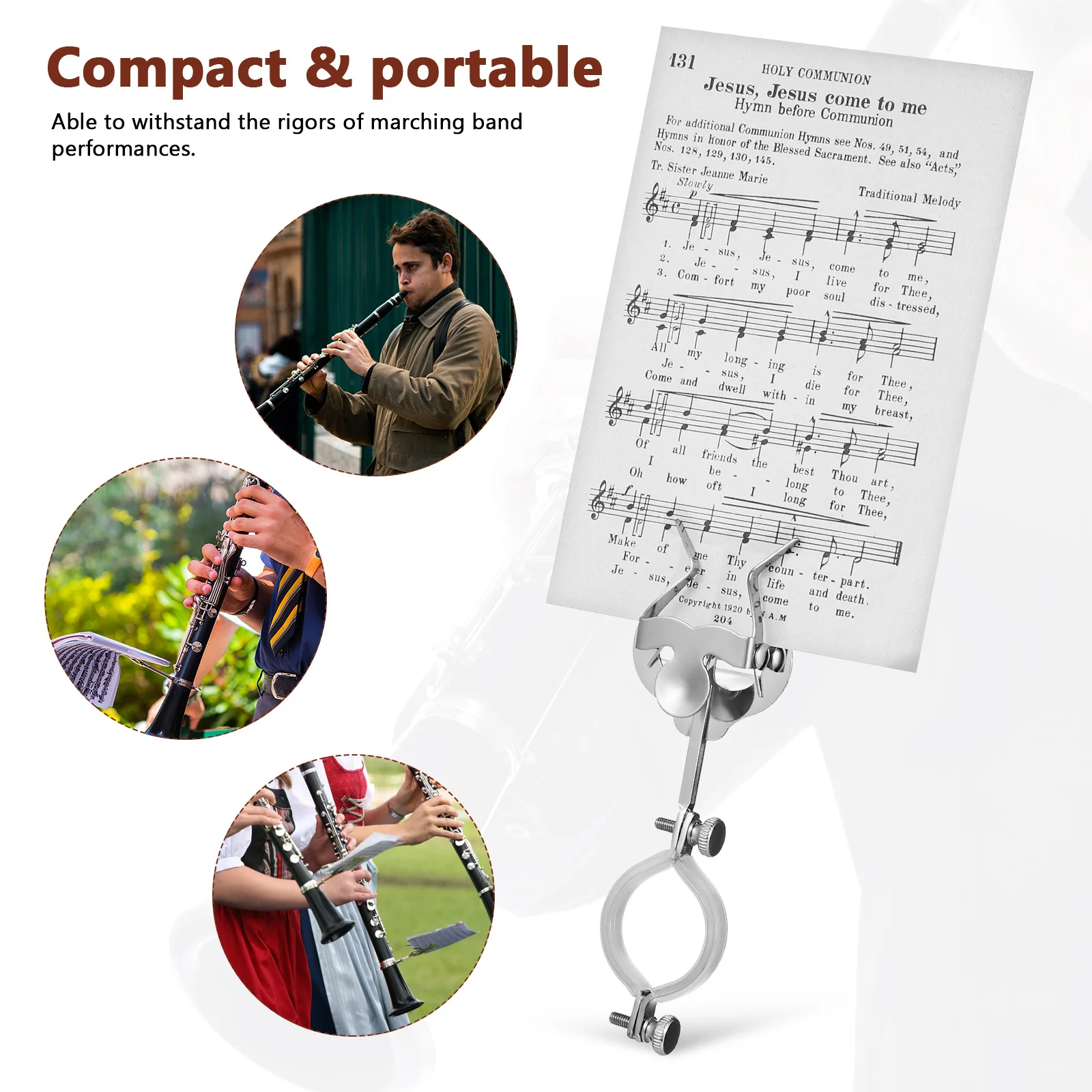 

Clarinet Lyre Clip Durable Metal Sheet Music Holder Easy Screw on Off Marching Band Clarinet Lyre Music Sheet Clip