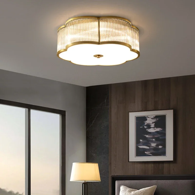 Copper Glass Hanging Pendant Lights E27 LED Lamp Ceiling Mounted For Living Room Aisle Bedroom Lampara Indoor Lighting Fixture