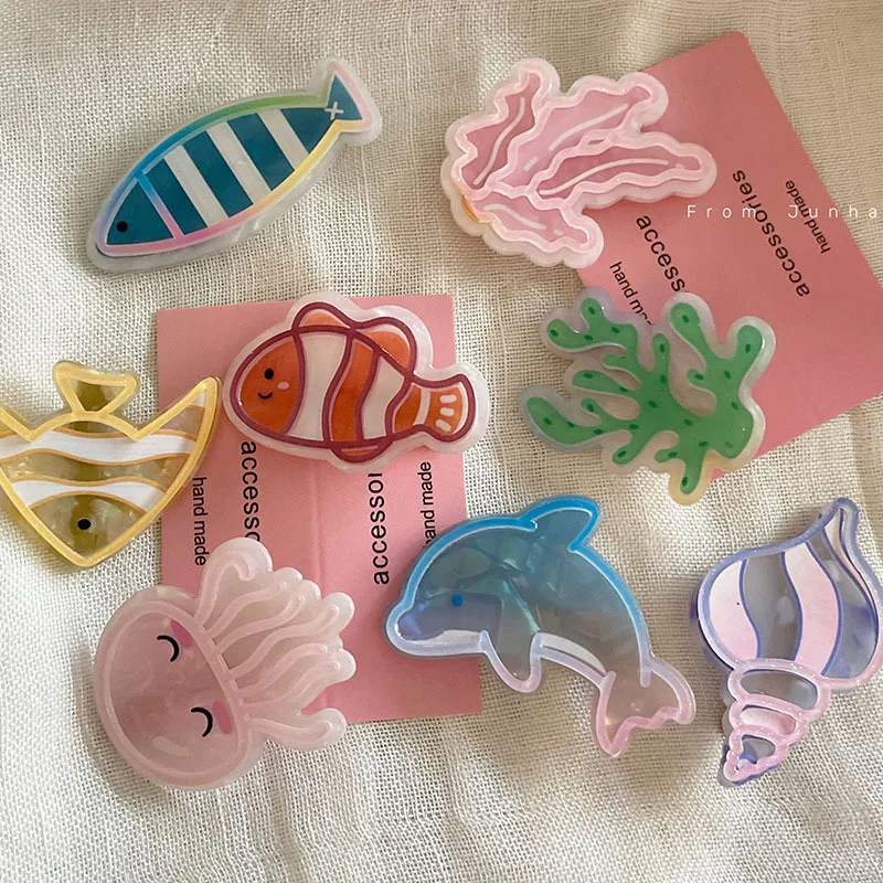 Ocean Series Cute Dried Minnows Barrettes Starfish Dolphin Hairpin Girl Side Clip Bangs Clip Hair Accessories