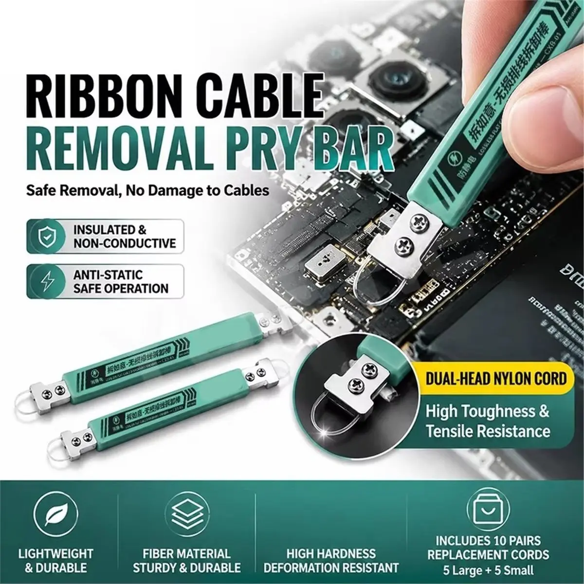 CXB-01 Ribbon Cable Removal Pry Bar Insulated Non Conductive Anti Static Glass Fiber for Phone Cable Repair Hand Tools