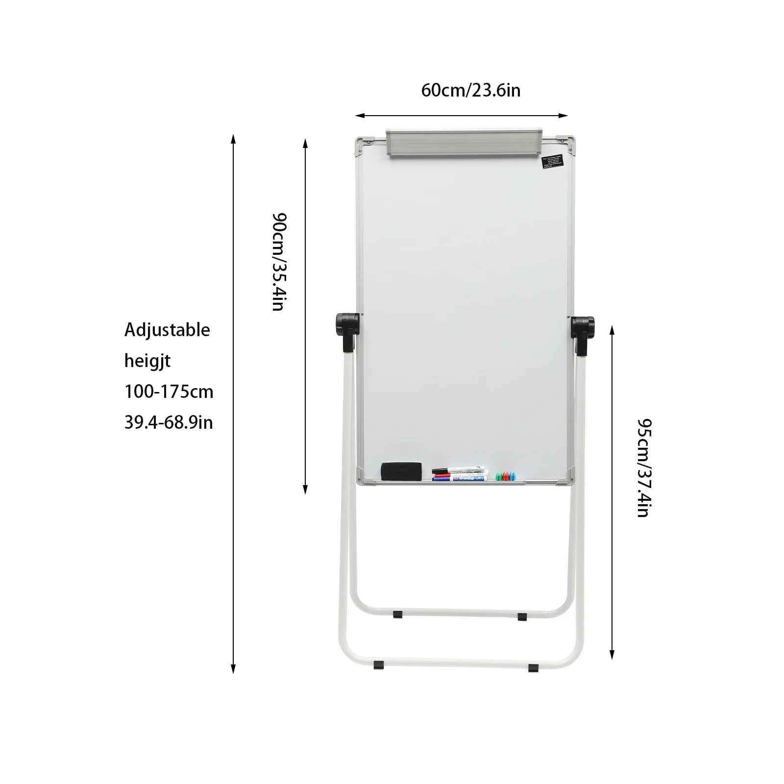 Wit aluminiumlegering 36x24 inch dubbelzijdig whiteboard 360 °   Roterende verstelbare beugel Mobiel onderwijsdemonstratiebord