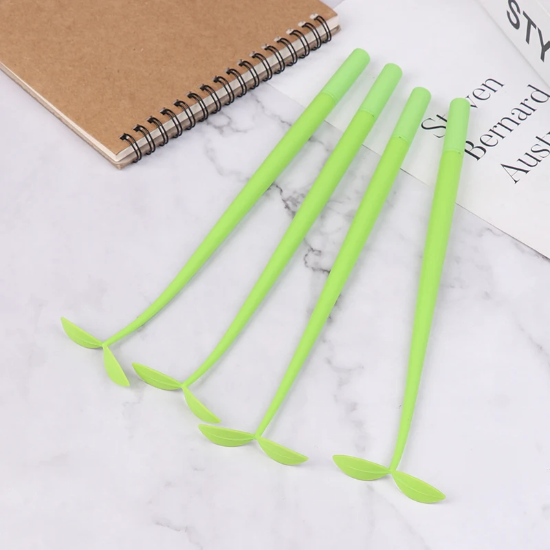 4Pcs 0.5MM Black Ink Lucky Leaf Lovely Gel Pen Green Leaf Writing Signature Pen For Students School Office Writing Supplies