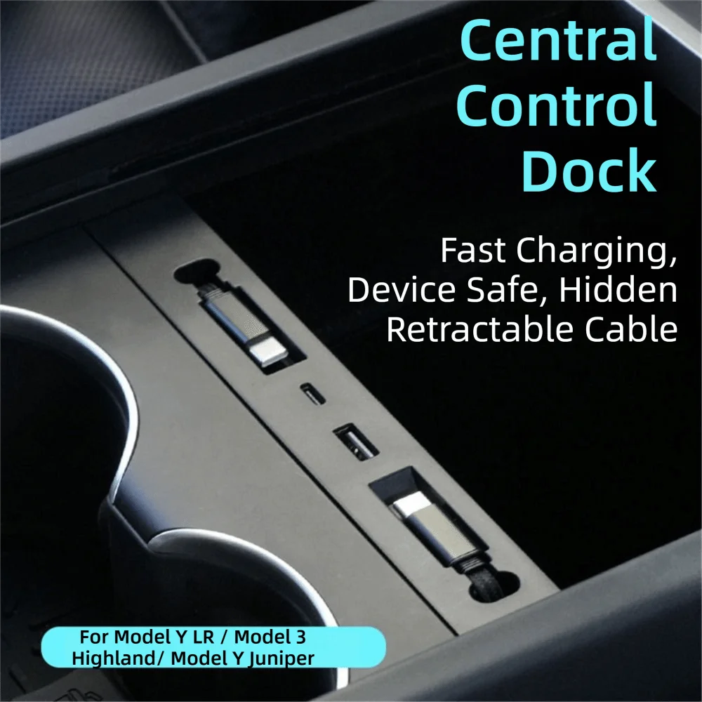 Hidden Center Console USB HUB Type-C Fast Charging Charge Hub for Tesla Model Y Juniper/ Model Y LR / Model 3 Highland
