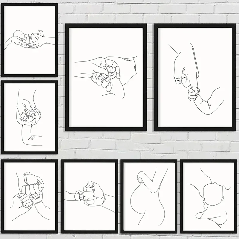Family Poster Abstract Line Drawing Canvas Print Baby Hands Wall Art Painting Nordic Picture for Home Decor