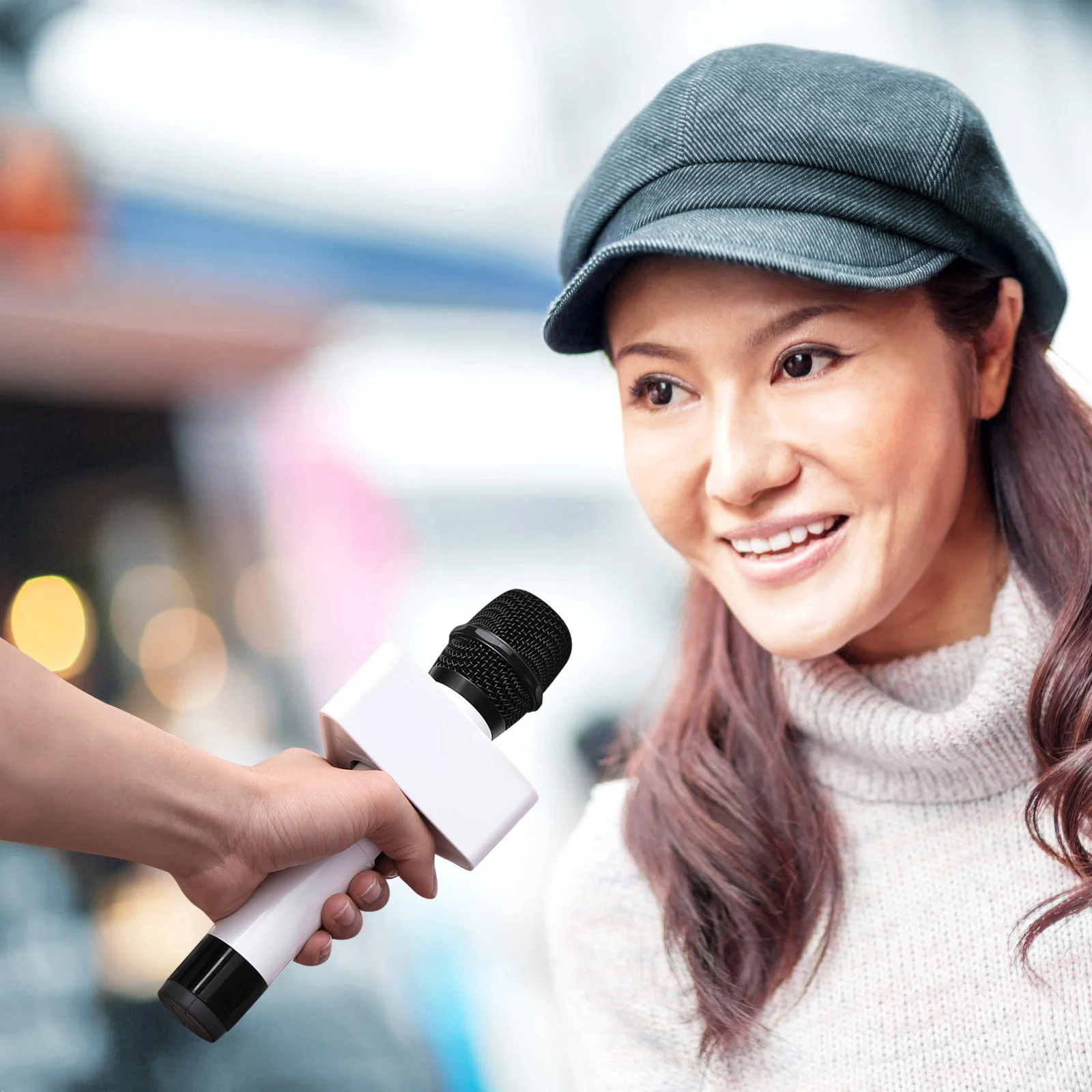 

Microphone Stand Triangular White Abs 3.9Cm Hole 9.4Cm Triangular Microphone Flag Diameter Portable Interview Mic Flag Station